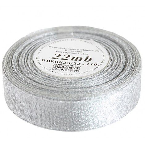 Wstążka brokatowa Czakos Srebrna, 12mm x 22m